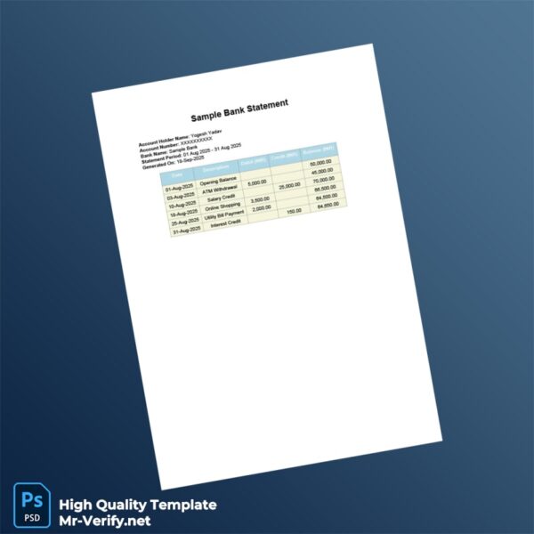 India Sample Bank Editable Bank Statement Template in Word and PDF formats