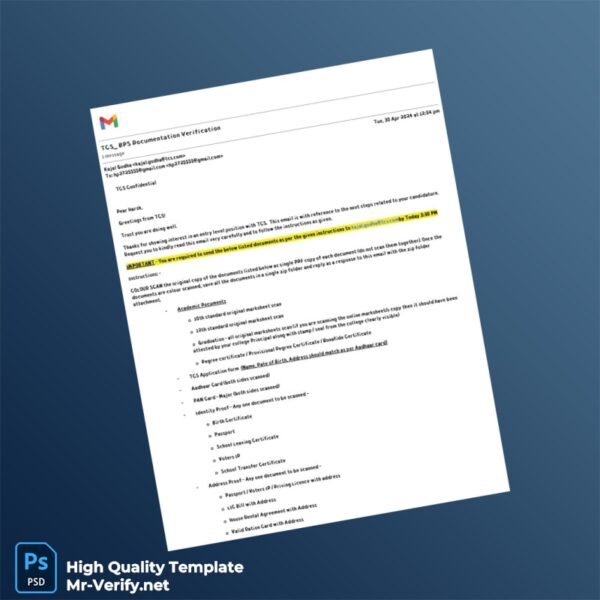 India TCS Editable Documentation Verification Template in Word and PDF formats 2 page