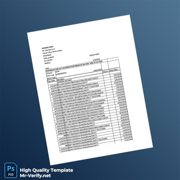 India Visa Inc Bank Statement Template in Word and PDF formats 7 page