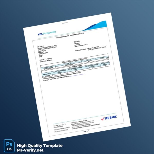 India Yes Bank Statement Template in Word and PDF formats 6 page