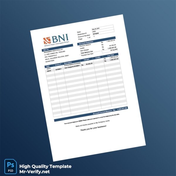 Indonesia Bank Statement Template in Word and PDF formats