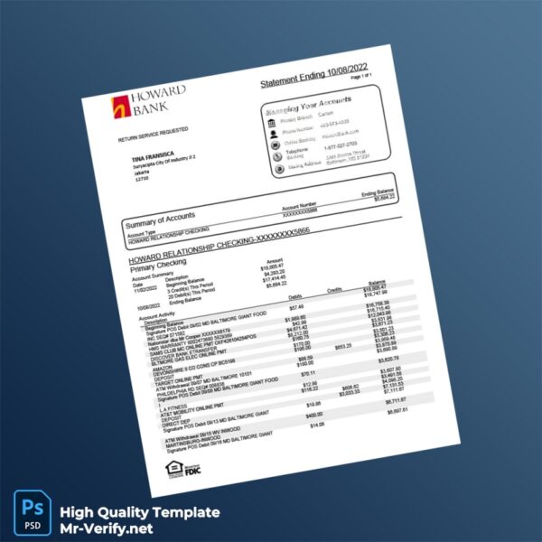 Indonesia Howard Bank Account Statement Template in Word and PDF formats 2 page