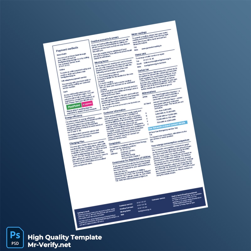 Ireland Bord Gáis Energy Editable Gas Bill Template in Word and PDF formats 2 page Ireland Bord Gáis Energy Editable Gas Bill Template in Word and PDF formats 2 page