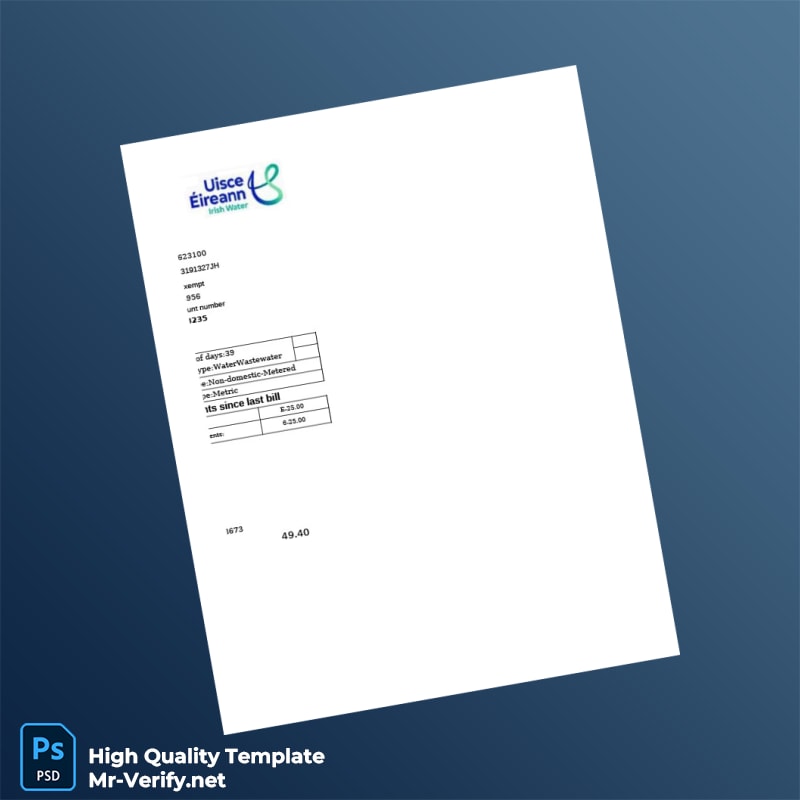 Ireland Editable Water Bill Template in Word and PDF formats 2 page Ireland Editable Water Bill Template in Word and PDF formats 2 page