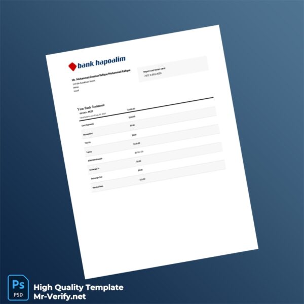 Israel Hapoalim Bank Statement Template in Word and PDF formats
