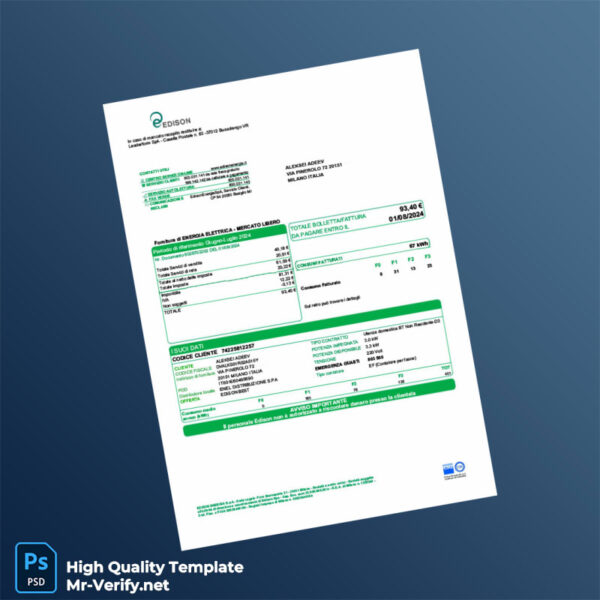 Italy Edison Energia S p A Editable Electricity Bill Template in Word and PDF formats