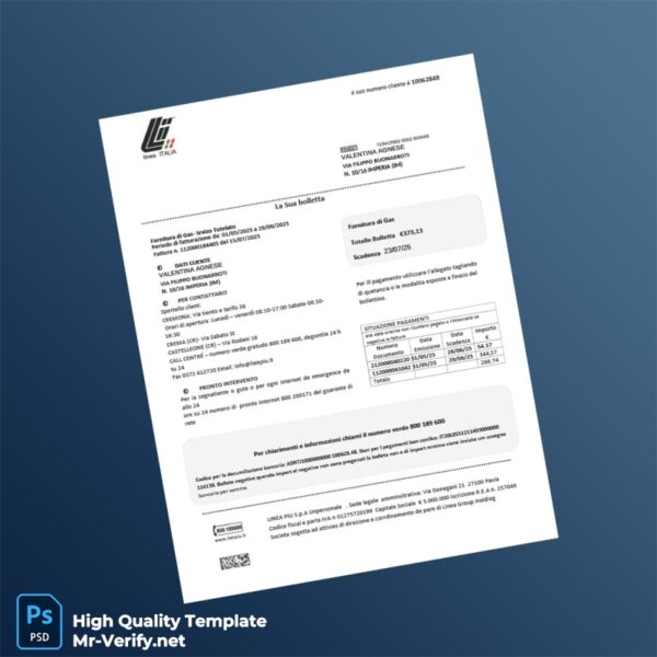 Italy Editable Gas Bill Template in Word and PDF formats