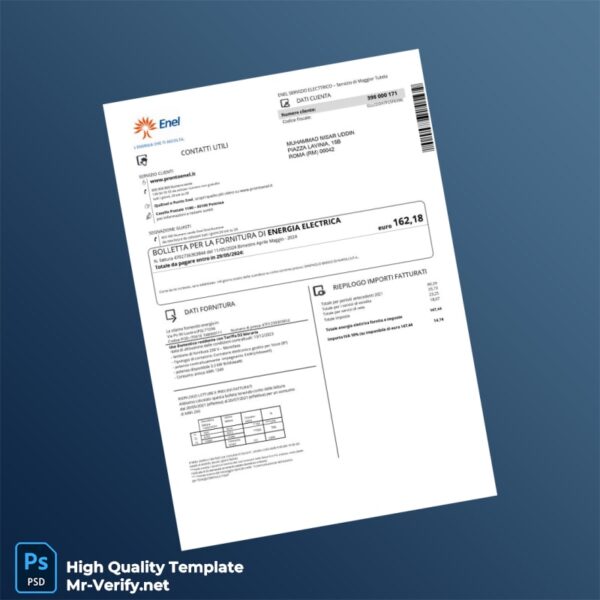 Italy Enel Editable Utility Bill Template in Word and PDF formats