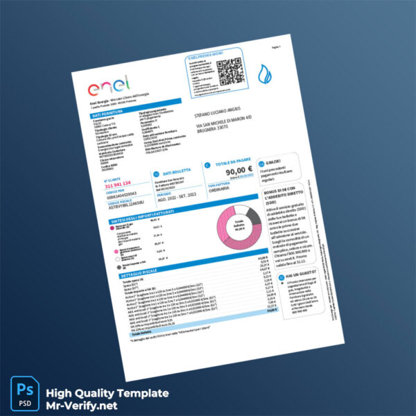 Italy ITALGAS RETI SPA Editable Gas Bill Template in Word and PDF formats