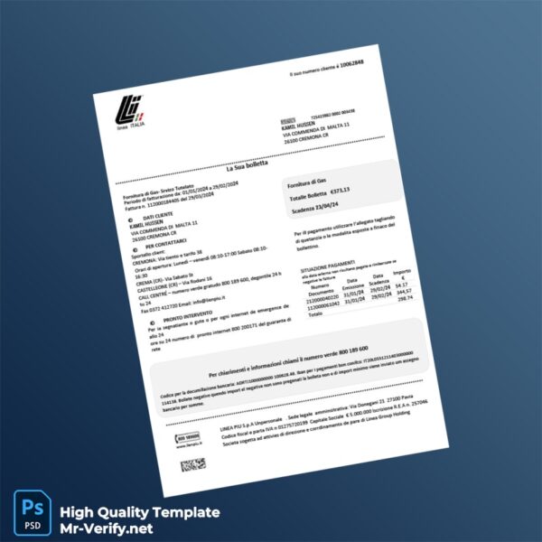 Italy Linea Italia Editable Utility Bill Template in Word and PDF formats