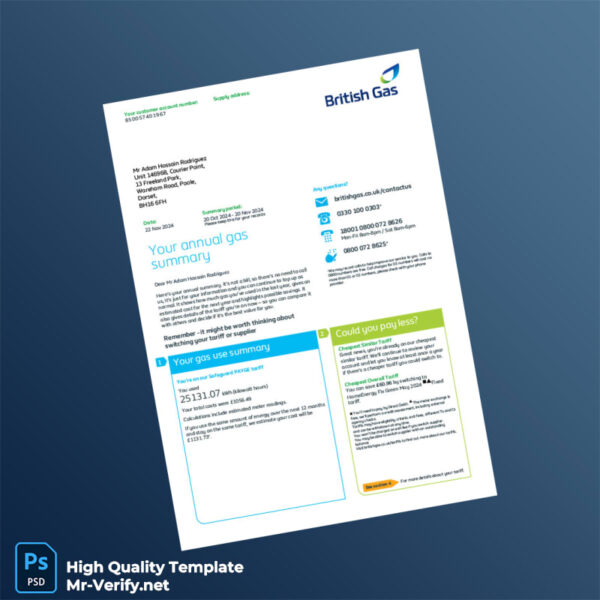 Kazakhstan British Gas Editable Utility Bill Template in Word and PDF formats 3 page