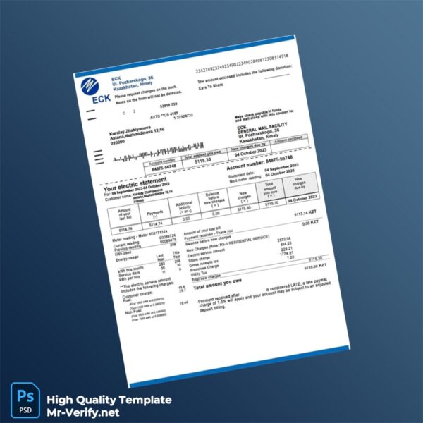 Kazakhstan ECK Editable Electricity Bill Template in Word and PDF formats