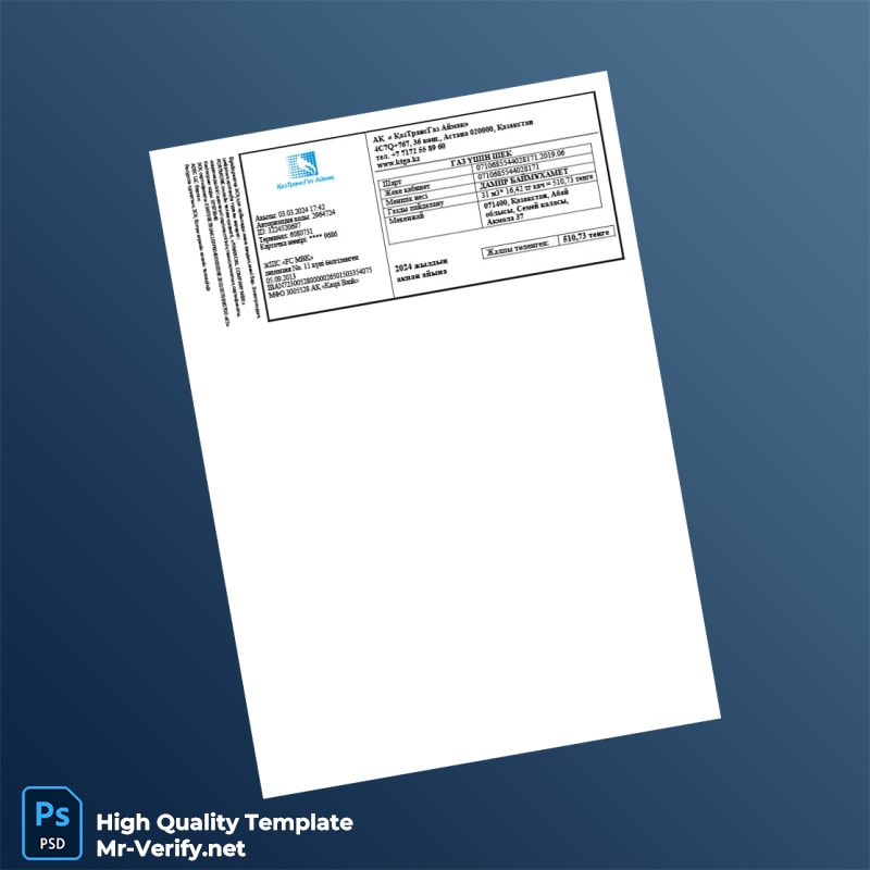 Kazakhstan Editable Gas Bill Template in Word and PDF formats Kazakhstan Editable Gas Bill Template in Word and PDF formats