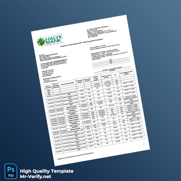 Kazakhstan Halyk Bank Statement Template in Word and PDF formats 3 page