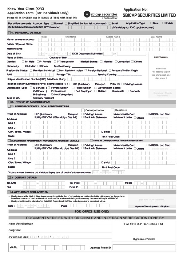 Kenya SBICAP Securities Limited Editable KYC Application Form Template in Word and PDF formats