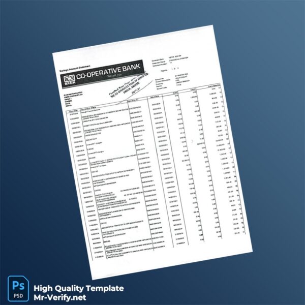 Kenya Cooperative Bank Statement Template in Word and PDF formats 2 page