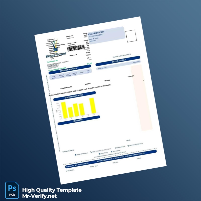 Kenya Editable Utility Bill Template in Word and PDF formats 2 page Kenya Editable Utility Bill Template in Word and PDF formats 2 page