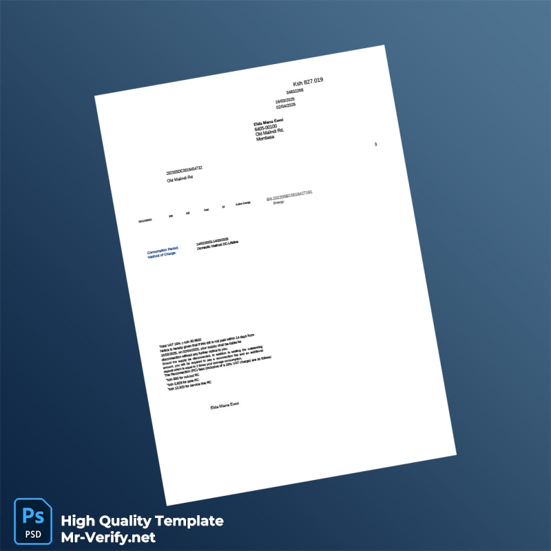 Kenya Editable Utility Bill Template in Word and PDF formats 2 page Kenya Editable Utility Bill Template in Word and PDF formats 2 page