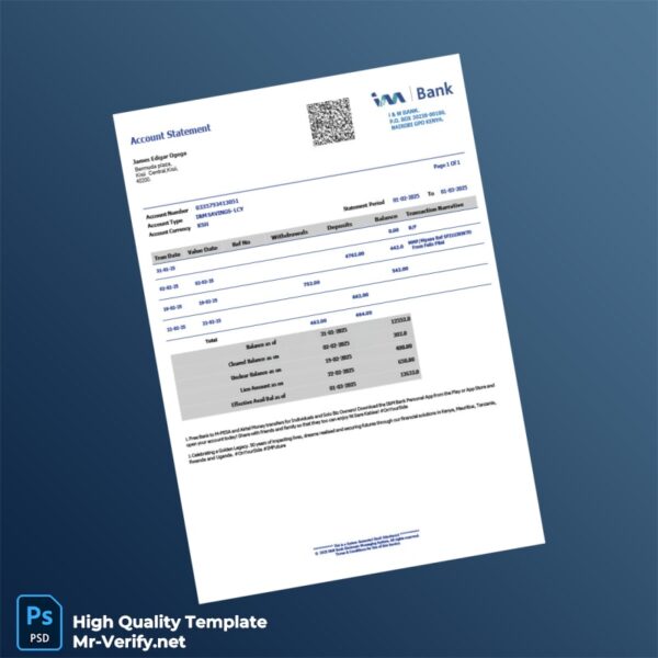 Kenya I M Bank Statement Template in Word and PDF formats