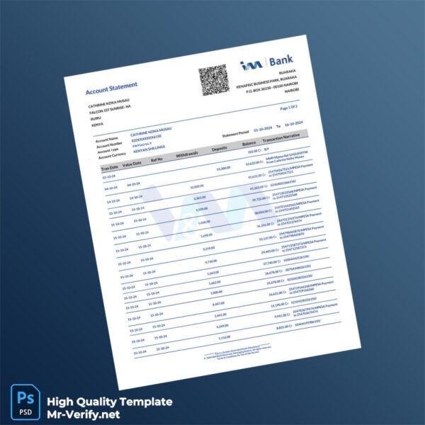 Kenya IM Bank Statement Template in Word and PDF formats 2 page