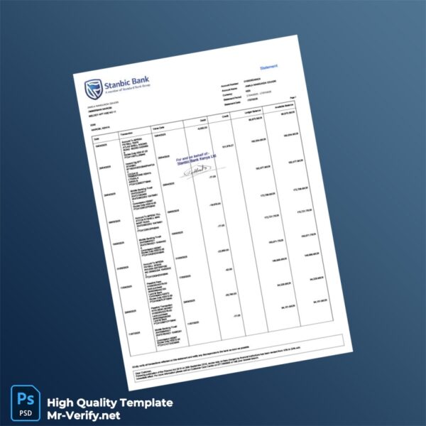 Kenya Stanbic Bank Statement Template in Word and PDF formats
