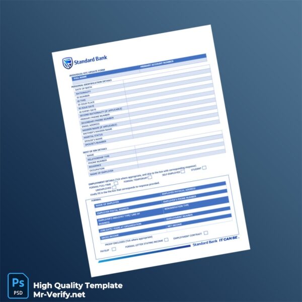 Malawi Standard Bank Editable KYC Update Form Template in Word and PDF formats 2 page