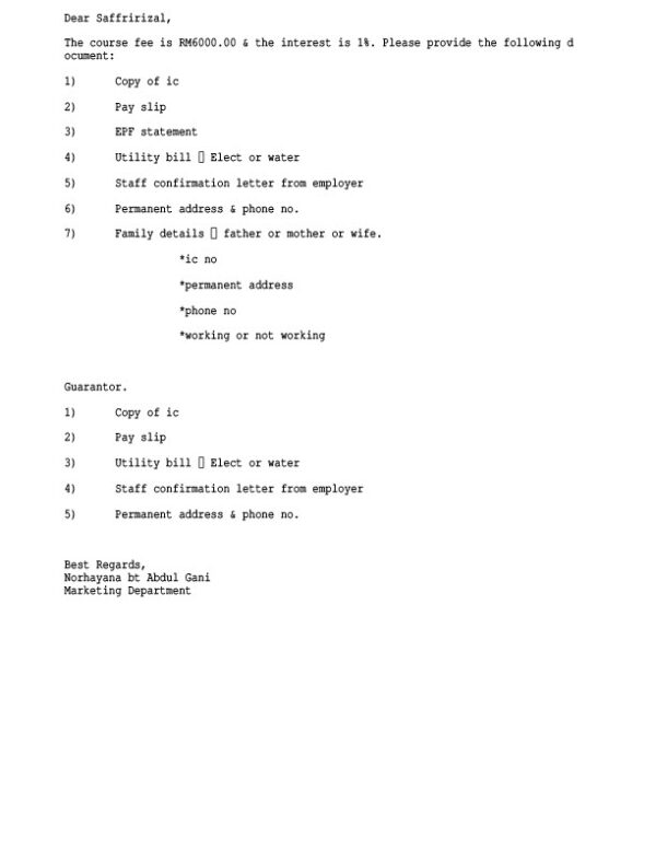 Malaysia Editable Loan Requirement Template in Word and PDF formats