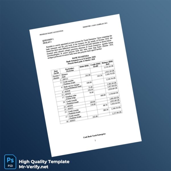 Malaysia Bank Reconciliation Statement Template in Word and PDF formats 5 page
