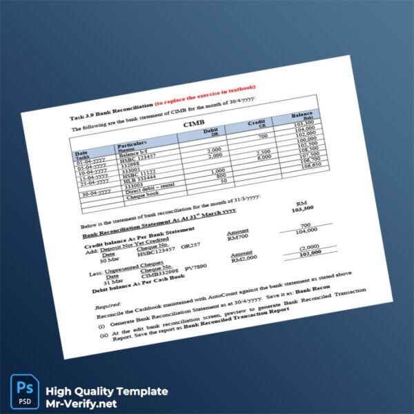 Malaysia CIMB Bank Reconciliation Guide Template in Word and PDF formats 8 page