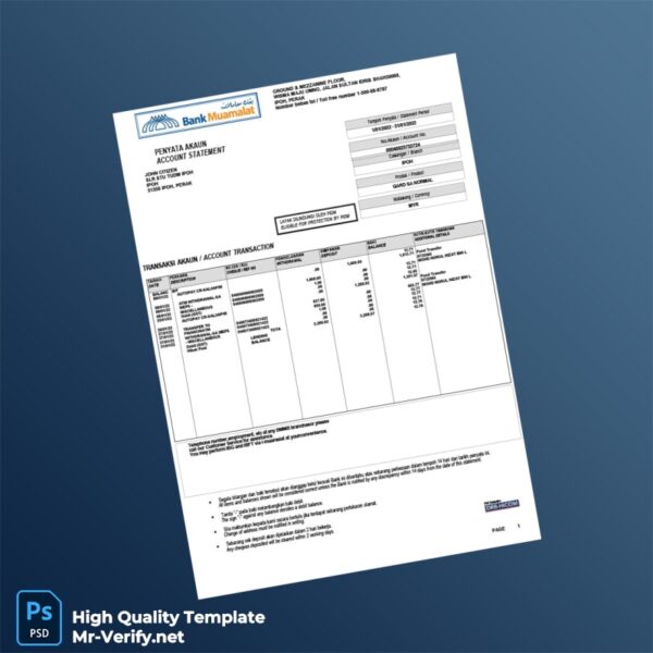 Malaysia DRB-HICOM Bank Statement Template in Word and PDF formats