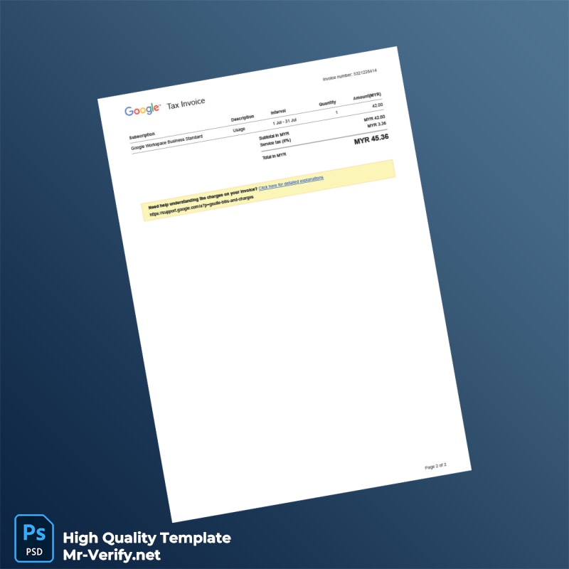 Malaysia Google Workspace Editable Tax Invoice Template in Word and PDF formats 2 page Malaysia Google Workspace Editable Tax Invoice Template in Word and PDF formats 2 page