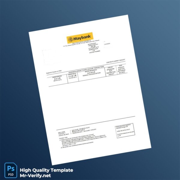 Malaysia Malayan Banking Berhad Bank Statement Template in Word and PDF formats