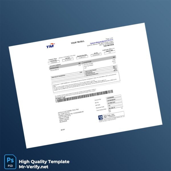 Malaysia Telekom Editable Utility Bill Template in Word and PDF formats