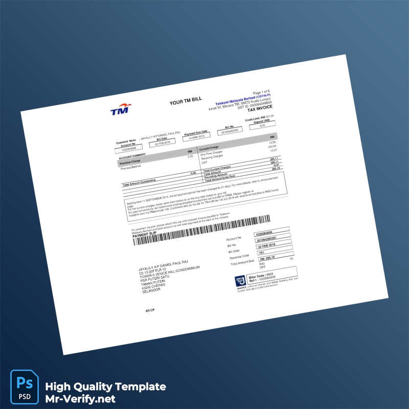 Malaysia Telekom Editable Utility Bill Template in Word and PDF formats Malaysia Telekom Editable Utility Bill Template in Word and PDF formats