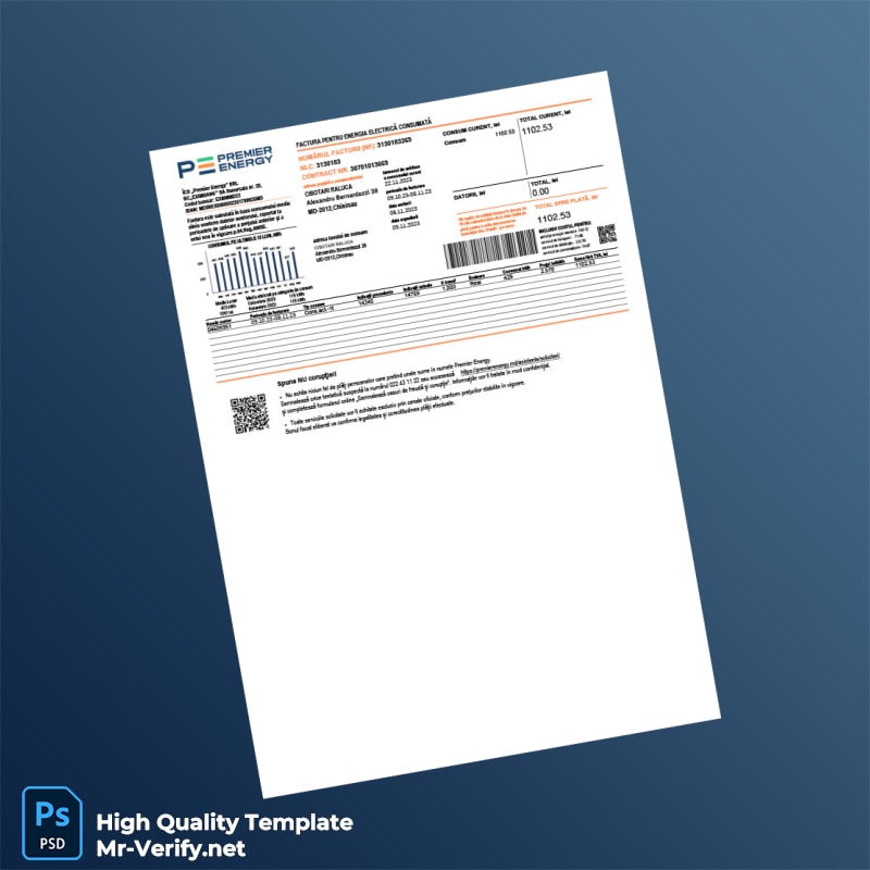 Moldova Premier Energy Editable Electricity Bill Template in Word and PDF formats Moldova Premier Energy Editable Electricity Bill Template in Word and PDF formats