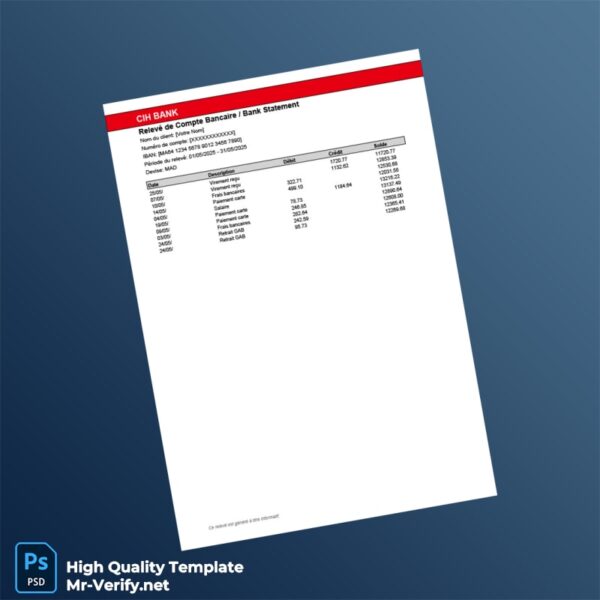 Morocco CIH Bank Statement Template in Word and PDF formats