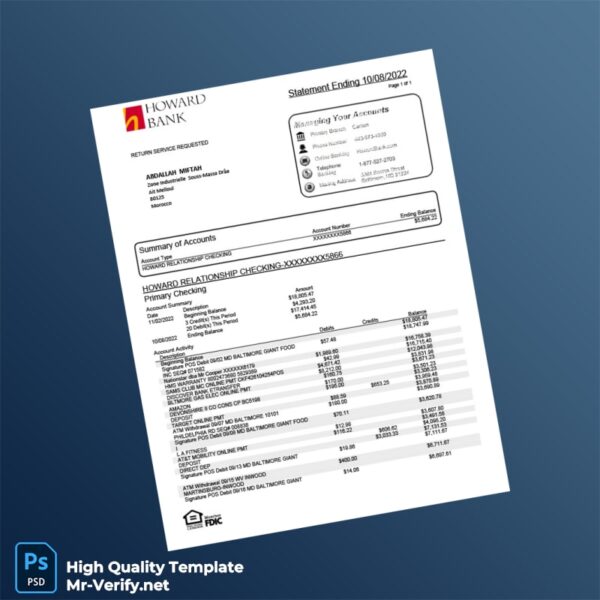 Morocco Howard Bank Bank Statement Template in Word and PDF formats 2 page