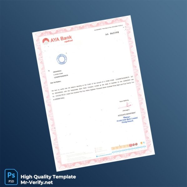 Myanmar Ayeyarwady Bank Account Statement Template in Word and PDF formats 2 page