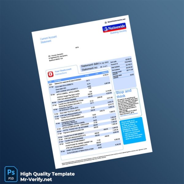 NBS Bank Statement Template in Word and PDF formats 2 page