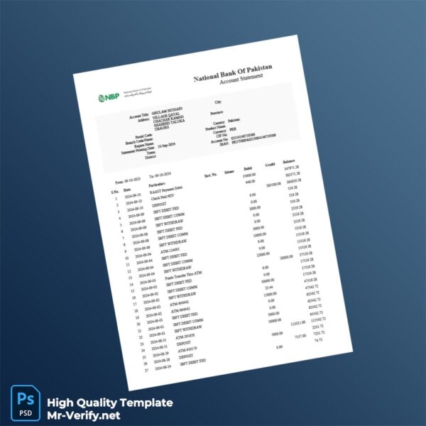 National Bank Statement Template in Word and PDF formats 7 page