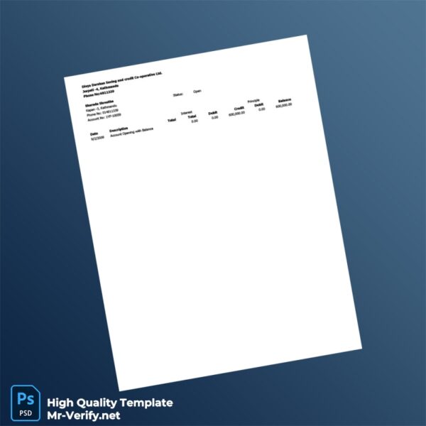 Nepal Divya Darshan Saving And Credit Co-operative Ltd Bank Statement Template in Word and PDF formats