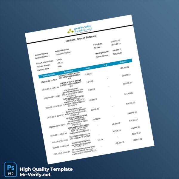 Nepal Electronic Account Statement Template in Word and PDF formats 5 page