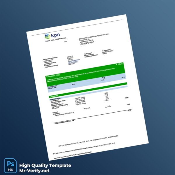 Netherlands KPN Editable Utility Bill Template in Word and PDF formats