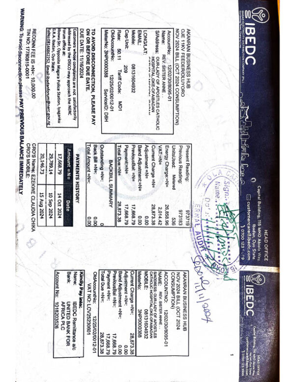 Nigeria IBEDC Editable Utility Bill Template in Word and PDF formats