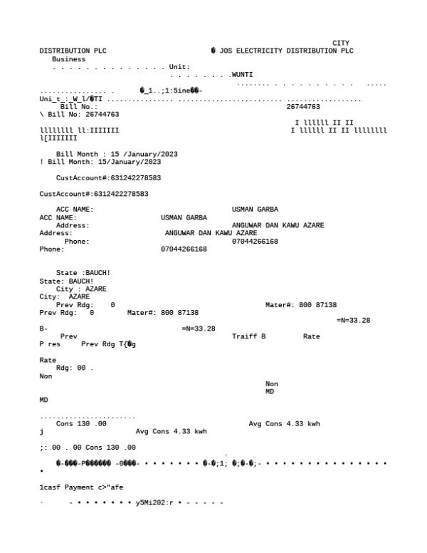 Nigeria Jos Electricity Distribution PLC Editable Utility Bill Template in Word and PDF formats 4 page