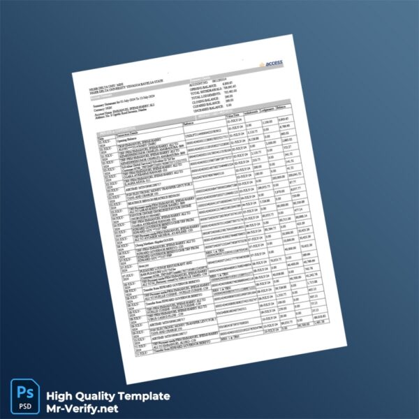 Nigeria Access Bank Statement Template in Word and PDF formats 2 page