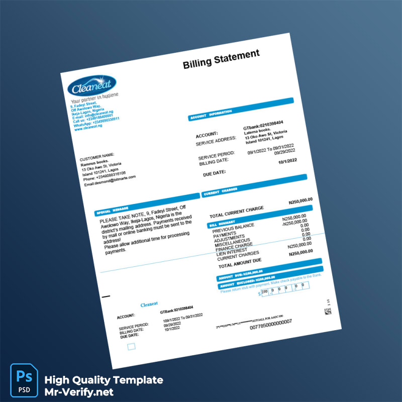 Nigeria Cleaneat Editable Utility Bill Template in Word and PDF formats 2 page Nigeria Cleaneat Editable Utility Bill Template in Word and PDF formats 2 page
