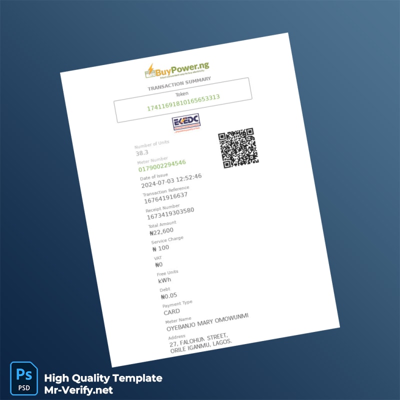 Nigeria EKEDC Editable Utility Bill Template in Word and PDF formats 2 page Nigeria EKEDC Editable Utility Bill Template in Word and PDF formats 2 page