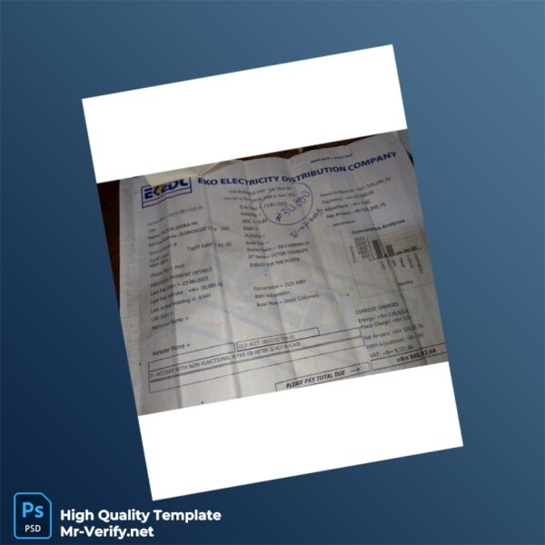 Nigeria Eko Electricity Distribution Company Editable Electricity Bill Template in Word and PDF formats
