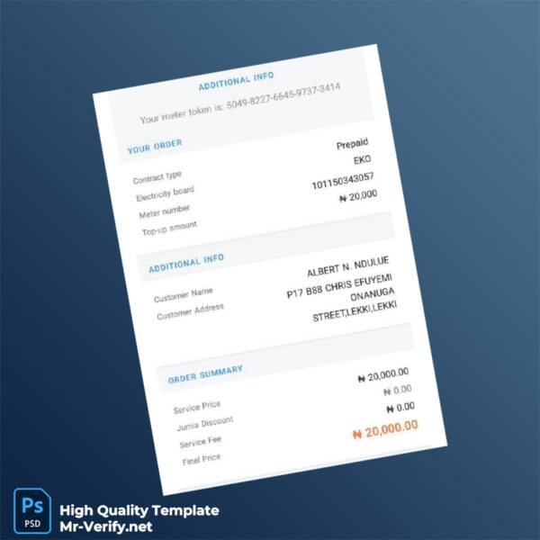 Nigeria Electricity Board Editable Utility Bill Template in Word and PDF formats